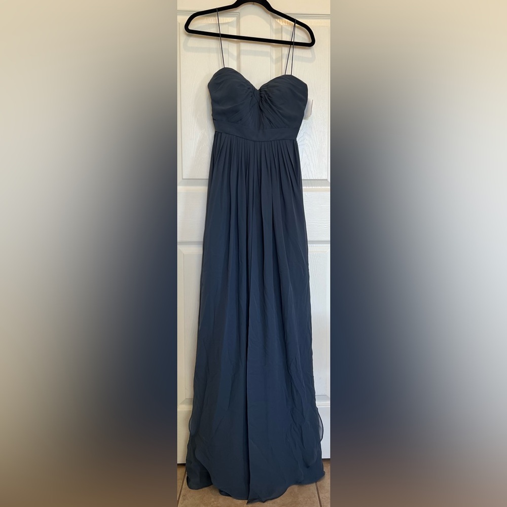 Jenny Yoo Collection Gray Chiffon Formal Maxi Dress Pleated Skirt Size 10
